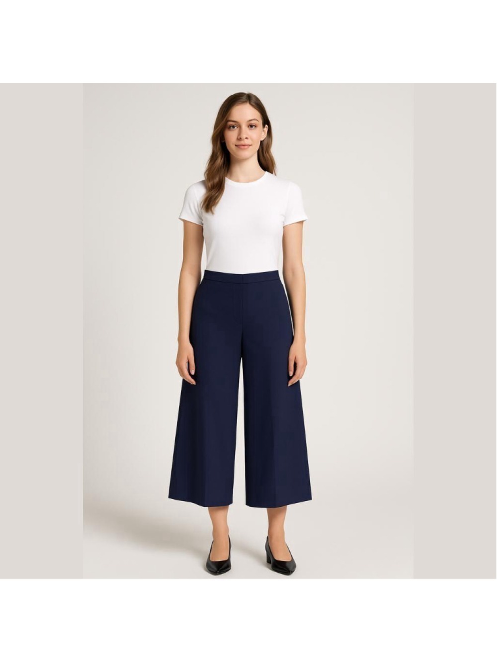 NWT Carmen Navy Wide Leg Culottes Made In Italy Stretch Minimalist Cropped Pant